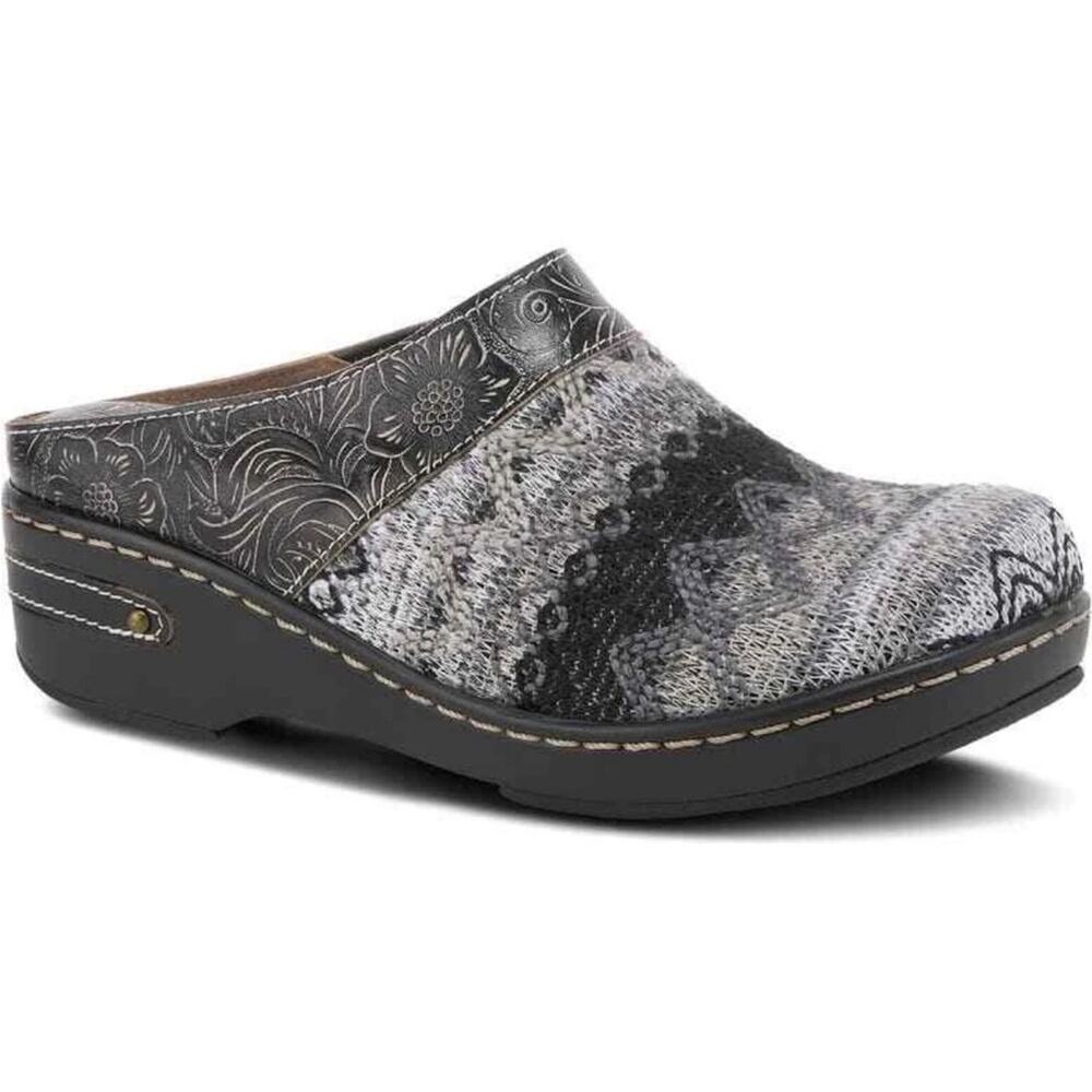 Floral Patterned Gray Mules